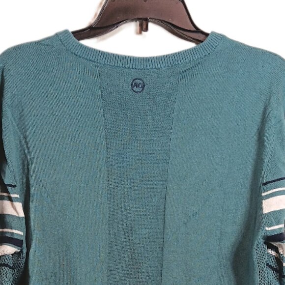 AG Green Label Cashmere Blend Sweater Mens M Green Stripe Golf Pullover New - Picture 6 of 6